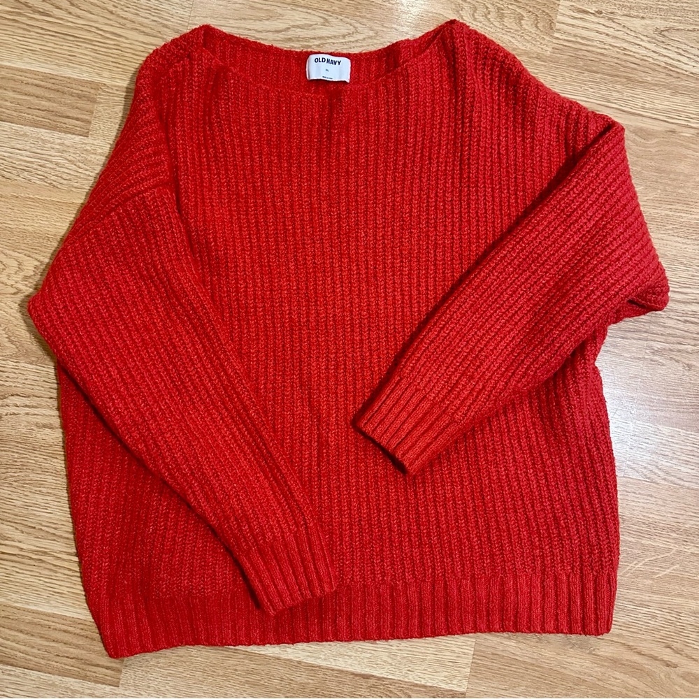 Old Navy Red Crew Neck Sweater Vibrant Knit